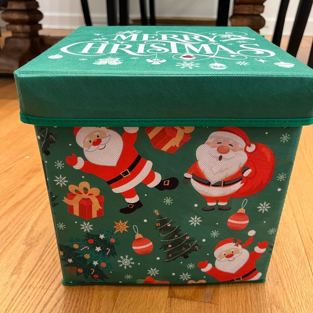 Green Christmas Storage Box with Santa Design